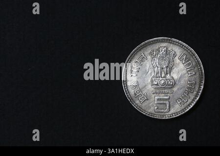 Münze, Indien Münze, Jawaharlal Nehru hundertjähriges Jubiläum fünf Rupien Stockfoto