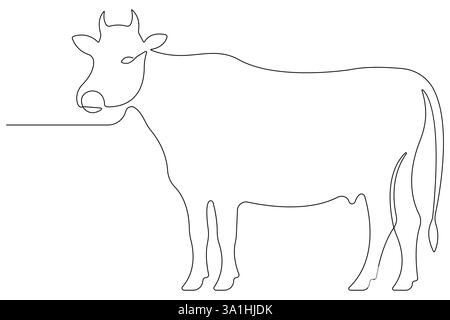 Durchgehende einzeilige Kunstzeichnung der schönen Haustier-Kuh steht Umrissvektor Stock Vektor