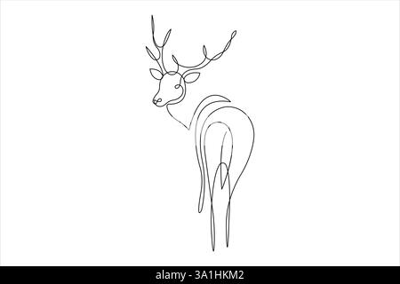 Damhirsch in durchgehender einzeiliger Kunstzeichnung. Rentier minimalistische Skizze Vektor Illustration Stock Vektor