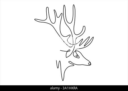 Damhirsch in durchgehender einzeiliger Kunstzeichnung. Rentier minimalistische Skizze Vektor Illustration Stock Vektor