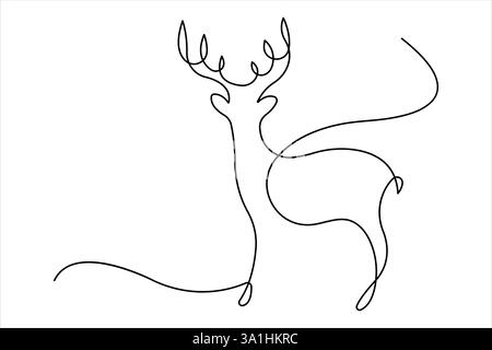 Damhirsch in durchgehender einzeiliger Kunstzeichnung. Rentier minimalistische Skizze Vektor Illustration Stock Vektor