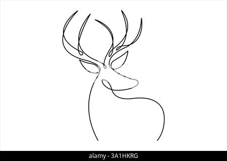 Damhirsch in durchgehender einzeiliger Kunstzeichnung. Rentier minimalistische Skizze Vektor Illustration Stock Vektor