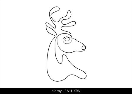 Damhirsch in durchgehender einzeiliger Kunstzeichnung. Rentier minimalistische Skizze Vektor Illustration Stock Vektor