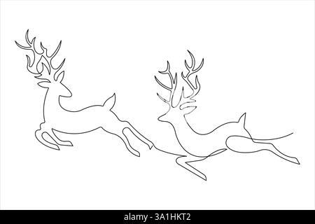 Damhirsch in durchgehender einzeiliger Kunstzeichnung. Rentier minimalistische Skizze Vektor Illustration Stock Vektor