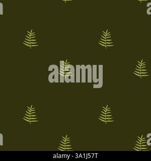 Minimalistisches grünes Farnblatt-Muster auf dunkelgrünem Hintergrund. Stock Vektor