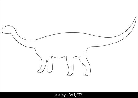 Durchgehende einzeilige Kunstzeichnung von Dinosaurier Brachiosaurus-Umrissvektor-Illustration Stock Vektor