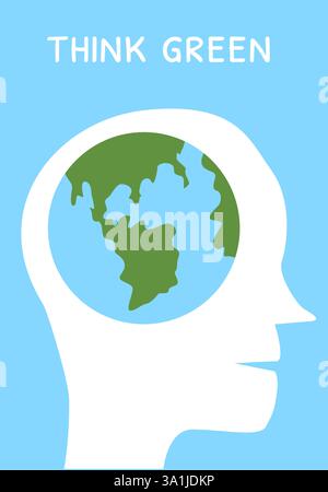 Denken Sie grün: Die Silhouette des „Earth Inside Mind“ inspiriert das Umweltbewusstsein. Stock Vektor