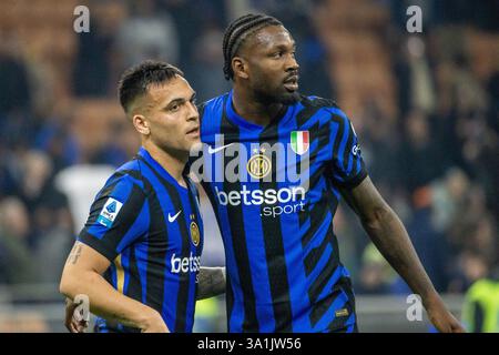 Mailand, Italien. März 2025. Lautaro Martinez und Marcus Thuram FC Internazionale während der Serie A FC Internazionale gegen Monza Serie A - Mailand 8. märz 2025 Credit: Kines Milano/Alamy Live News Stockfoto