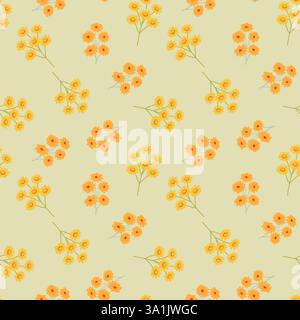 Hellgelbes und oranges Blumenmuster auf hellgrünem Hintergrund. Stock Vektor