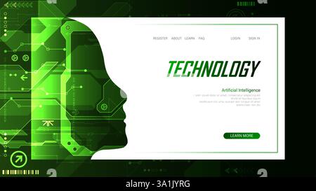 Technologisches digitales KI-Konzept. Vektor-Landingpage. Stock Vektor
