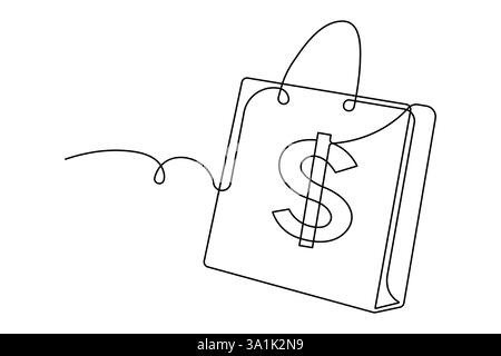Durchgehende einzeilige Zeichnung des Dollarzeichens Minimalismus Design Umrissvektor Stock Vektor