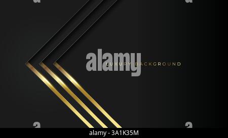 Luxuspfeil Goldlinie Hintergrund VIP mit schwarzer Metallstruktur in abstraktem 3D-Stil, Stock-Illustration Stock Vektor