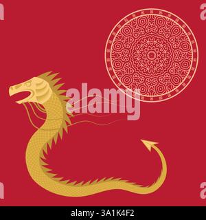 Vektor Chinesische Folklore Gold Drache passend für Chinesisches Neujahr. Symbol der chinesischen Mythologie. Magisches Reptil. Das traditionelle Monster Chinas. Chinesisch z Stock Vektor