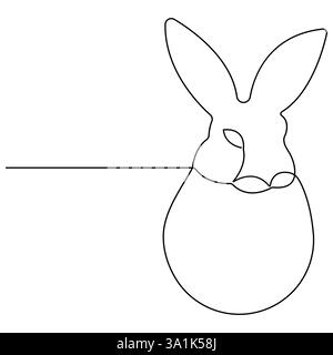 Kontinuierliche Einzeilen-Kunstzeichnung von Ostereiern und Kaninchen-Umrissvektor Stock Vektor