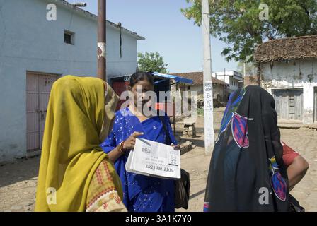 Frau, die Zeitung liest, Uttar Pradesh, Indien, Asien Stockfoto
