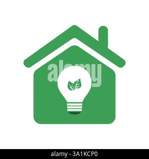 ECO House, Green Smart Home Concept - Haussymbol mit Blättern in einer Glühbirne, Design auf isoliertem weißem Hintergrund Stock Vektor