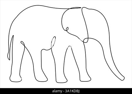 Durchgehende Einzeilenzeichnung des Tierkonzepts für Elefanten. Lineare Illustration des Vektorminimalismus Stock Vektor
