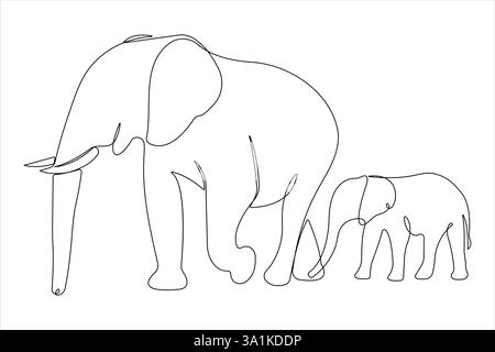 Durchgehende Einzeilenzeichnung des Tierkonzepts für Elefanten. Lineare Illustration des Vektorminimalismus Stock Vektor