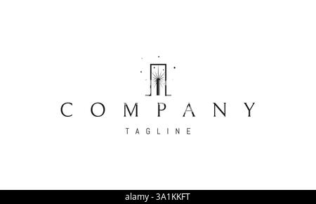 Vektor-Logo mit einem abstrakten Bild der Tore des Himmels vor einem Hintergrund von Sternen. Stock Vektor