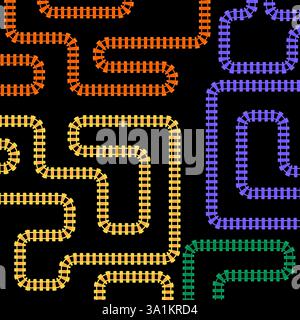 Vektor-Bahngleis-Illustration. Eisenbahnmuster, runde Kreiskurve Symbol für den Eisenbahnweg. Gerade, rund, rechteckig, ovale Formen, Symbolizi Stock Vektor