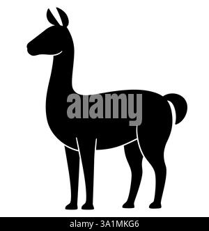 Guanaco (Lama guanicoe) wildes südamerikanisches Lama. Schwarze Silhouette, Logodesign. Illustration von Vektorclips. Stock Vektor
