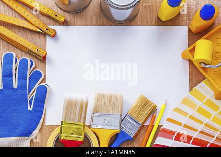 Pantone Fan Blatt von sauberem Papier und Reparaturobjekte Baukonzept Stockfoto