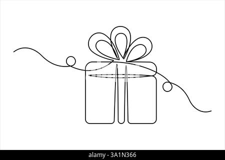 Durchgehende einzeilige Kunstzeichnung der Geschenkbox Geschenke mit Schleife handgezeichnete Grußgeschenkbox. Weihnachtsüberraschung Stock Vektor