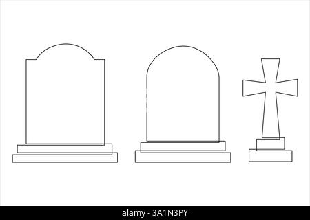 Grabstein R.I.P kontinuierliche einzeilige Kunstzeichnung von Halloween, Grab, Friedhof, Tod, Gedenktag Stock Vektor