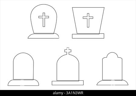 Grabstein R.I.P kontinuierliche einzeilige Kunstzeichnung von Halloween, Grab, Friedhof, Tod, Gedenktag Stock Vektor