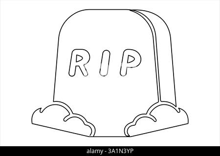 Grabstein R.I.P kontinuierliche einzeilige Kunstzeichnung von Halloween, Grab, Friedhof, Tod, Gedenktag Stock Vektor
