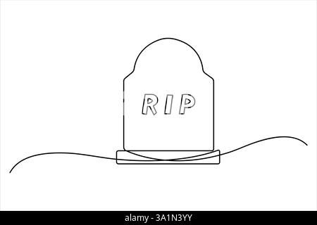 Grabstein R.I.P kontinuierliche einzeilige Kunstzeichnung von Halloween, Grab, Friedhof, Tod, Gedenktag Stock Vektor