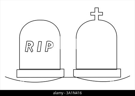 Grabstein R.I.P kontinuierliche einzeilige Kunstzeichnung von Halloween, Grab, Friedhof, Tod, Gedenktag Stock Vektor