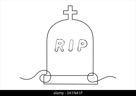 Grabstein R.I.P kontinuierliche einzeilige Kunstzeichnung von Halloween, Grab, Friedhof, Tod, Gedenktag Stock Vektor