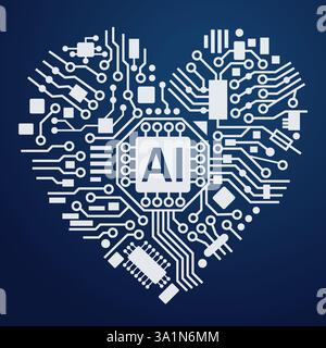 Künstliches Intelligenzherz. Design für maschinelles Lernen. Digitale KI-Technologie Stock Vektor