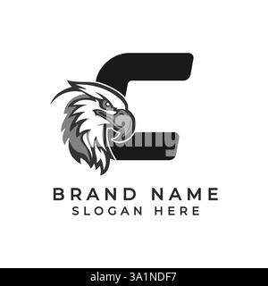 Letter C Logo Konzept mit Adlergesicht. Buchstabe C Falcon Symbol Stock Vektor