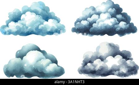 Sammlung von Aquarellvektorillustrationa von flauschigen Wolken Stock Vektor