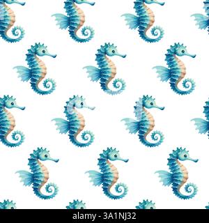 Aquarell nahtlose Muster Vektor Illustration eines Seepferdes Stock Vektor