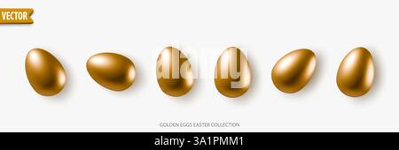 3D realistische goldene Eier ostersammlung isoliert auf weißem Hintergrund Vektor Ei Objekte Stock Vektor