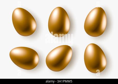 Realistische goldene Eier Sammlung isoliert auf weißem Hintergrund Vektor Illustration Gold Metall Ei Set Stock Vektor