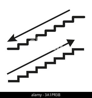 Symbol für Treppenfortschritt. Richtungspfeilsymbol. Konzept für Wachstum und Rückgang. Vektor für geschäftliche Herausforderungen. Stock Vektor