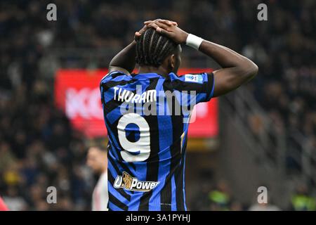 Italien. März 2025. Marcus Thuram vom Inter FC React während des italienischen Fußballspiels der Serie A zwischen Inter FC und C Monza am 8. März 2025 im Giuseppe Meazza San Siro Siro Stadion in Mailand, Italien (Foto: © Tiziano Ballabio/Pacific Press via ZUMA Press Wire) NUR ZUR REDAKTIONELLEN VERWENDUNG! Nicht für kommerzielle ZWECKE! Stockfoto