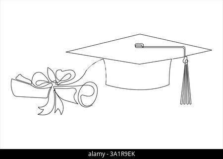 Durchgehende Kappe eine Linie Kunstzeichnung der Graduierung Hut Konzept Umrissvektor Stock Vektor