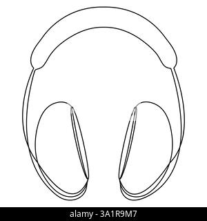 Kopfhörer durchgehende einzeilige Handzeichnung Minimalismus und Umrissvektorillustration Stock Vektor