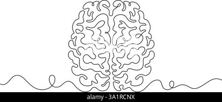 Gehirn menschliche Organneurologie eine Linie Zeichnung kontinuierliche minimalistische Kunst handgezeichnet Stock Vektor
