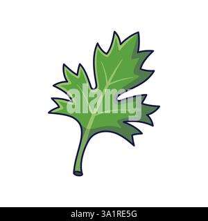 Frischkräuter-Konzept. Süßer Kawaii Petersilienblattcharakter. Illustration des Vektor-Zeichentricksymbols. Petersilie im Doodle-Stil. Isoliert auf weißem Hintergrund. Stock Vektor