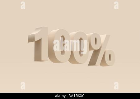 3D-Rendering eines großen 100-prozentigen Symbols, das auf einem minimalistischen Hintergrund schwebt Stockfoto