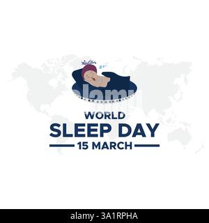 Der Weltschlaftag, der Weltschlaftag, wird jedes Jahr im März gefeiert und soll eine Feier des Schlafes sein Stock Vektor