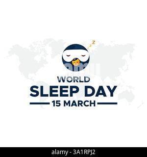 Der Weltschlaftag, der Weltschlaftag, wird jedes Jahr im März gefeiert und soll eine Feier des Schlafes sein Stock Vektor