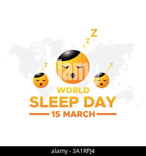 Der Weltschlaftag, der Weltschlaftag, wird jedes Jahr im März gefeiert und soll eine Feier des Schlafes sein Stock Vektor