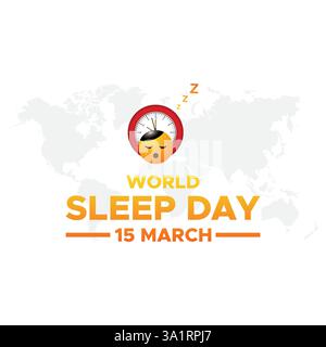 Der Weltschlaftag, der Weltschlaftag, wird jedes Jahr im März gefeiert und soll eine Feier des Schlafes sein Stock Vektor